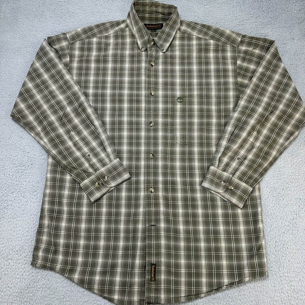 Timberland Shirt Mens Large Green Plaid Weather Gear Outdoors Gorpcore Work Hike